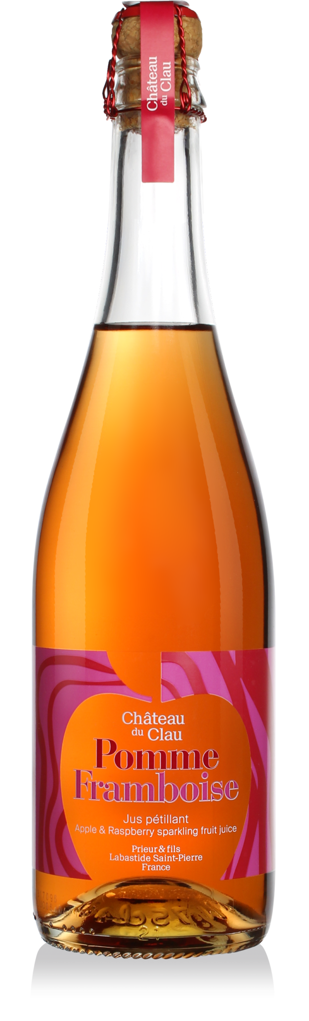 Sparkling raspberry apple fruit juice Premium natural fruit juice Chateau du Clau
